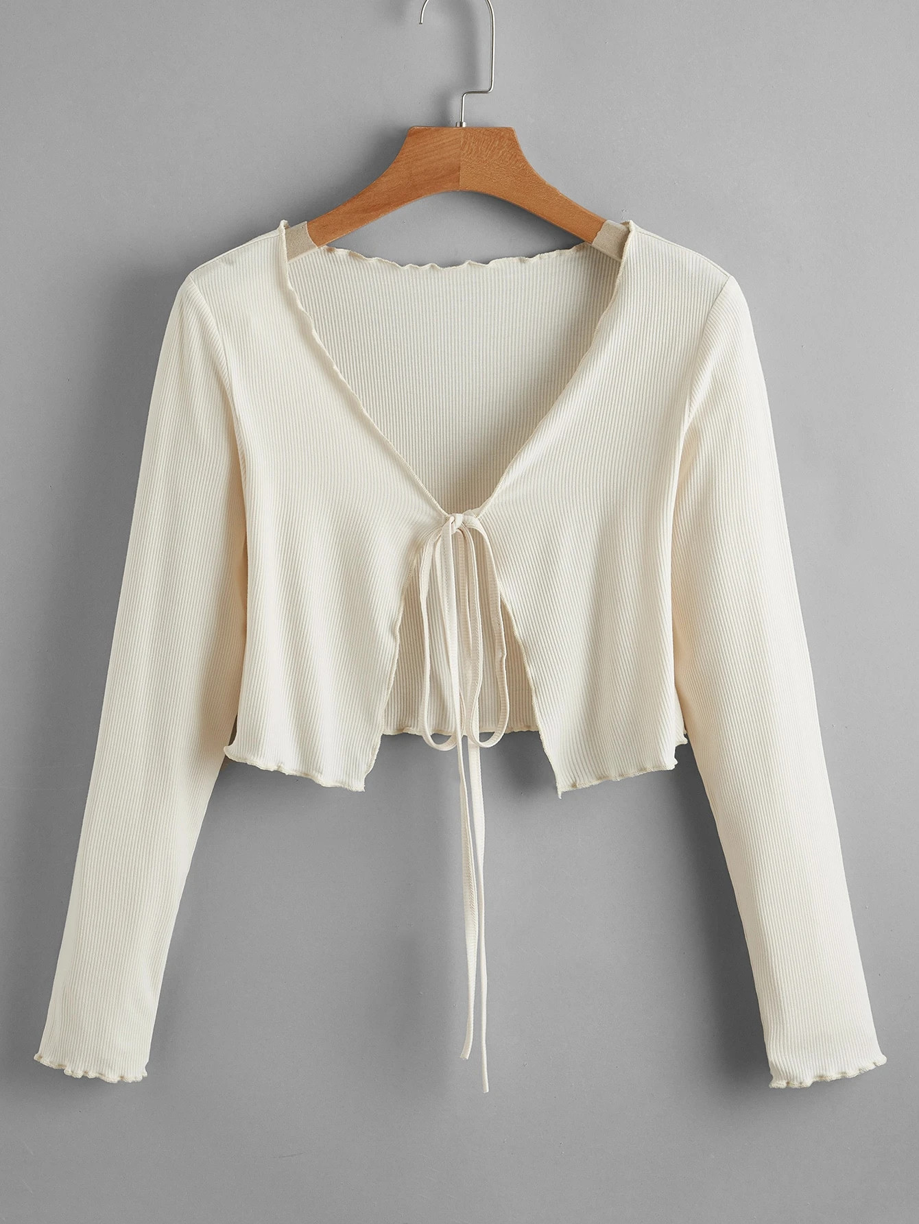 Solid Tie Front Ribbed Crop Top | ROMWE