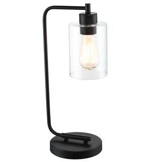 Pia Ricco 19 in. 1-Light Matte Black Table Lamp with Clear Glass Shade 1Jay-1238BK | The Home Depot