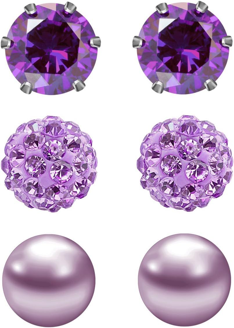 JewelrieShop Birthstone Studs Earring Set Cubic Zirconia Rhinestones Crystal Ball Faux Pearl Stai... | Amazon (US)