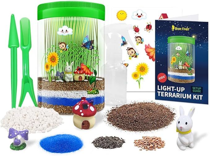 Brave Finder Light up Terrarium Kit for Kids with Colorful LED on Lid - Birthday Educational Gift... | Amazon (US)