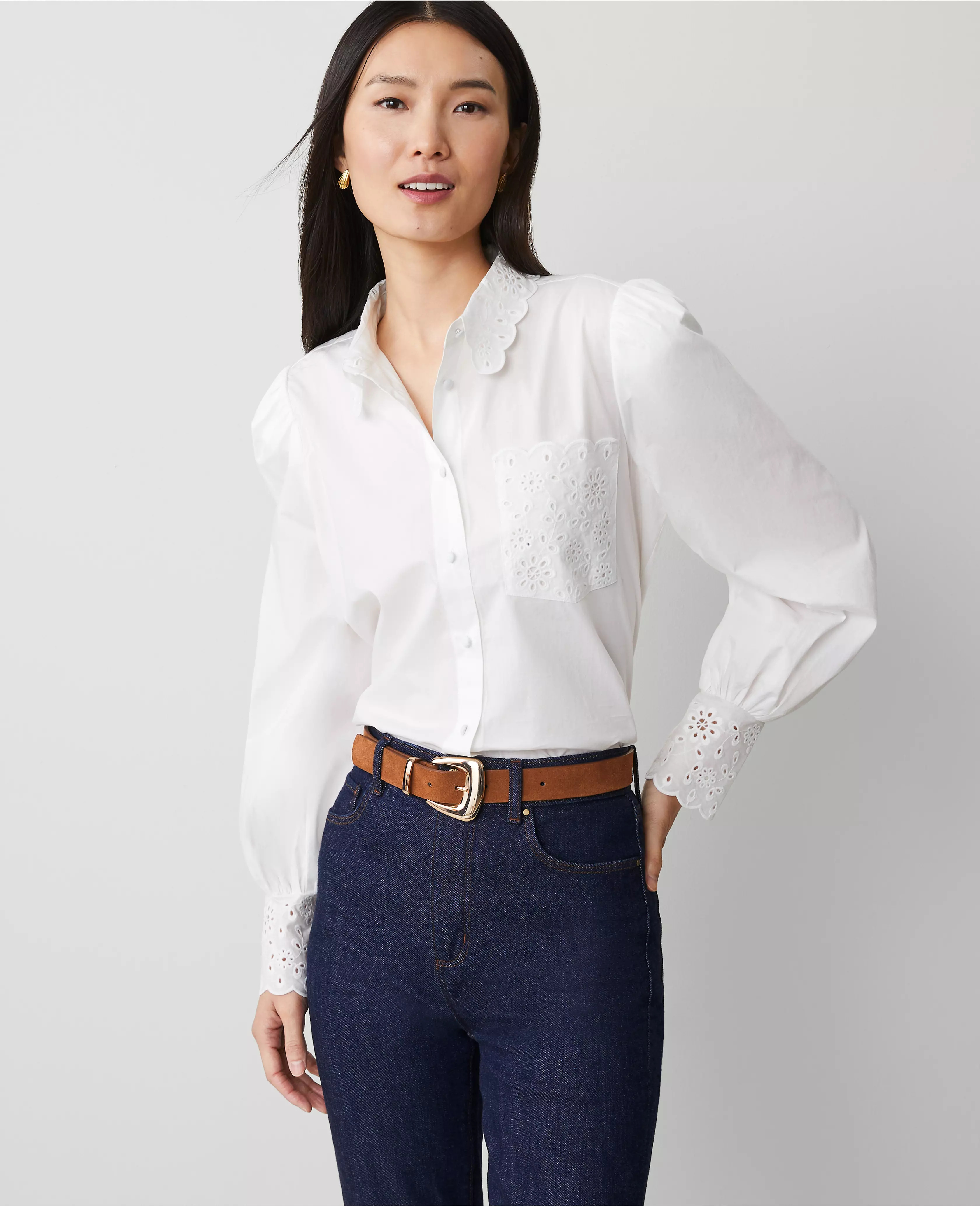 Eyelet Embroidered Pocket Shirt | Ann Taylor
