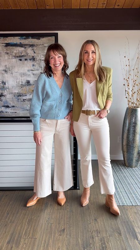 OFF-WHITE JEANS: Part 2 in our series styling “ecru” jeans for spring! The timing feels right to lighten up our looks—we found two more pairs that do the trick!🌷👏🏼
1️⃣Krista’s loves this crop wide leg pair that isn’t too wide and has cool contrast stitching 
2️⃣Thjs pair was the winner for me! A slimming, flattering fit and I love the slight flare at the ankle. These jeans have been a LSW bestseller since we showed them in a store try-on last fall! Excited to wear these all year round!
Our jeans style perfectly with our @cabiclothing cardigan & moto jacket, both from their new spring collection!🌸

White jeans, cream jeans, workwear, work outfit, office outfit, spring jacket, spring outfit, spring style, kick crop flare, brown boots, ballet flats


#LTKstyletip #LTKover40 #LTKworkwear