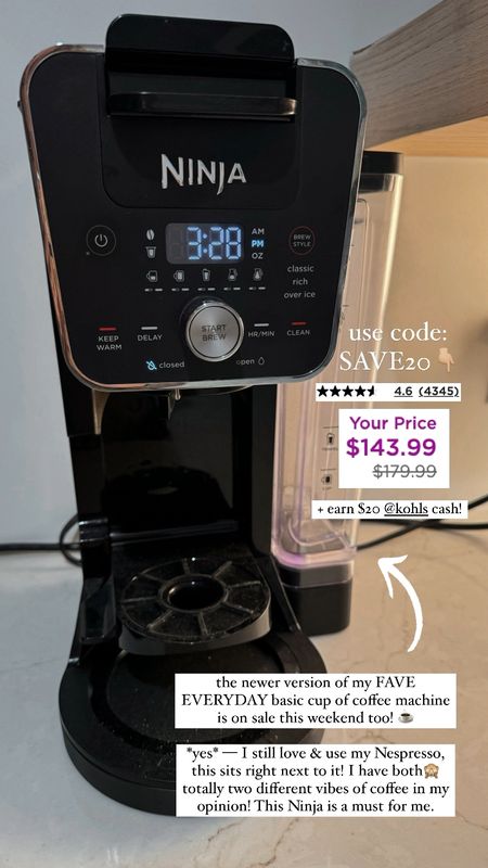 My fave Ninja Dual Brew machine in the upgraded version is on sale this weekend at @kohls🤎☕️✨ use code SAVE20 + earn $20 in Kohls cash! 

#kohlspartner #kohlsfinds / Sale finds / home / coffee makers / Holley Gabrielle 

#LTKhome #LTKsalealert #LTKfamily