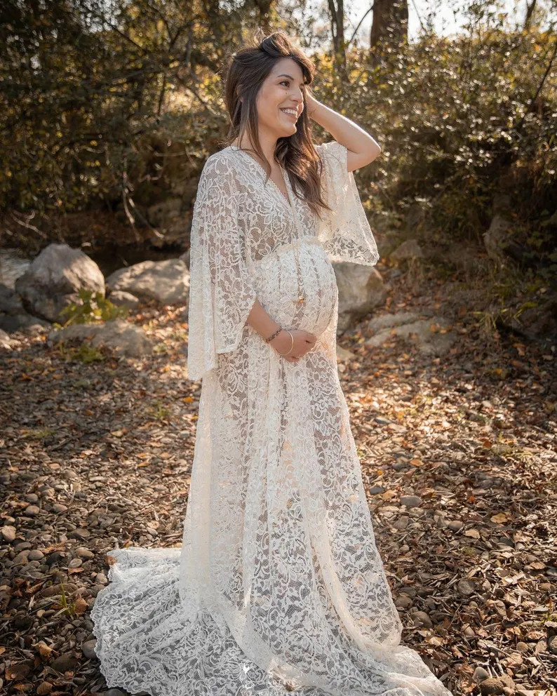 Vintage Lace Maternity Dress for Photoshoot Women's Boho Dress for Pregnancy Handmade Gown for Ma... | Etsy (US)
