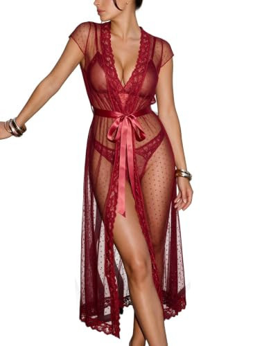 Avidlove Women Sexy Lingerie Lace Kimono Robe with Bra and Panty Sets | Amazon (US)