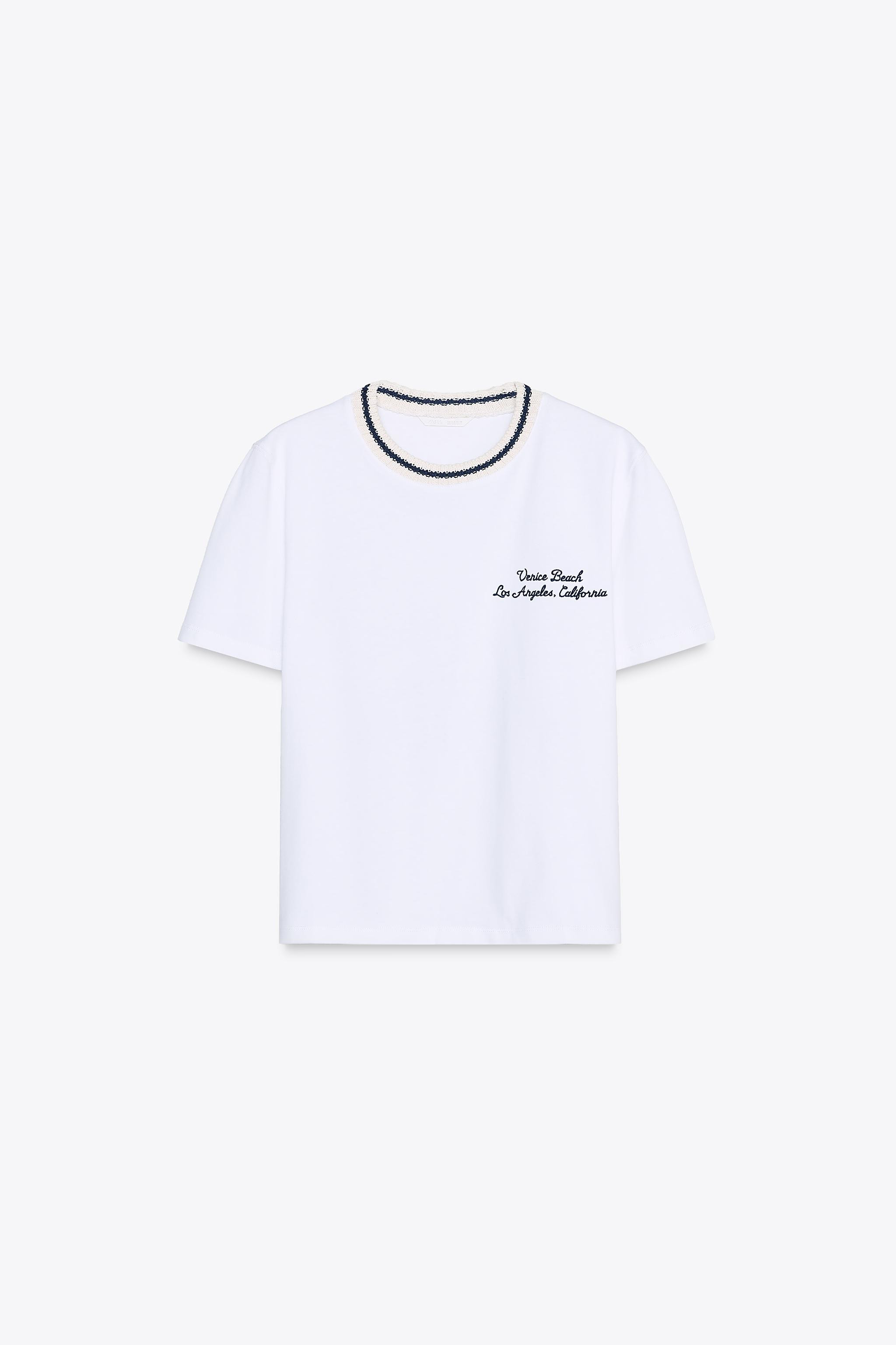 KNIT NECK EMBROIDERED T-SHIRT | Zara US