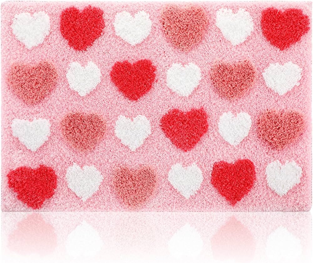 Tioncy Valentine's Day Bathroom Rugs Heart Tufted Bath Mat Absorbent Love Heart Rug Red Pink Whit... | Amazon (US)