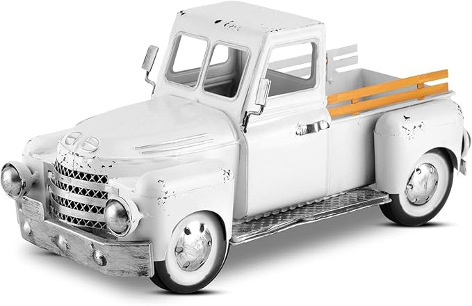 FJJBSD Farmhouse White Truck Decor, Vintage Metal Truck Decor,Rustic Outdoor/Indoor Pickup Truck ... | Amazon (US)