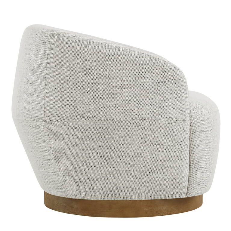 Swivel Accent Chair with Wood Base, Round Barrel Arm Chair Living Room Bedroom, Fabric in Ivory W... | Walmart (US)