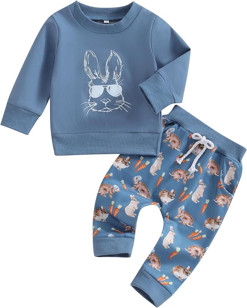 Toddler Baby Boys Girls Easter Outfit Crewneck Sweatshirt Bunny Top Carrot Rabbit Pants Sets Spri... | Amazon (US)