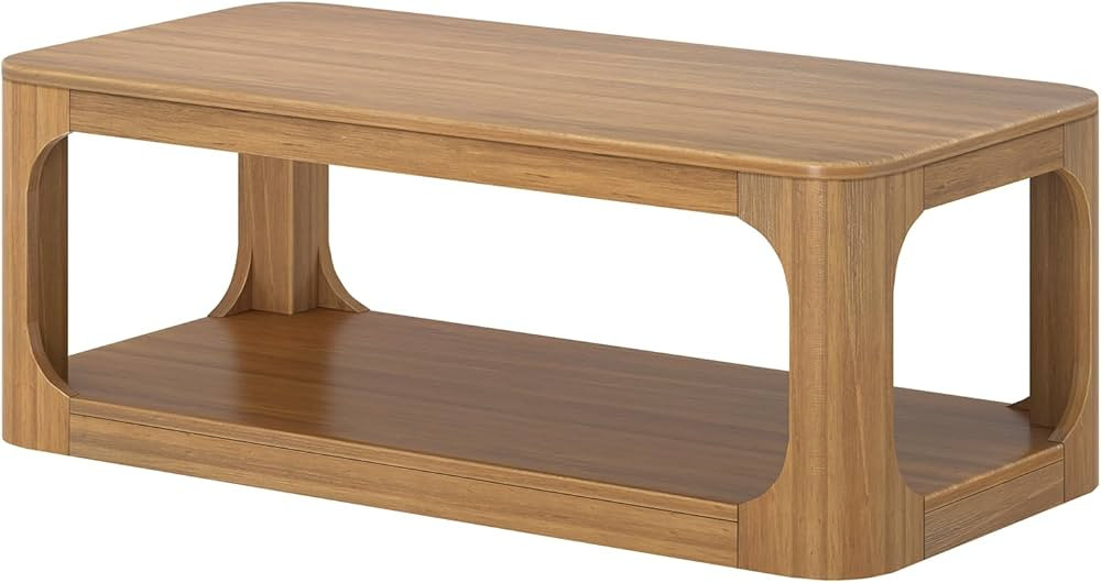 Plank+Beam Forma Coffee Table, Solid Wood 48 Inch Modern Coffee Table with Shelf, Contemporary Ce... | Amazon (US)