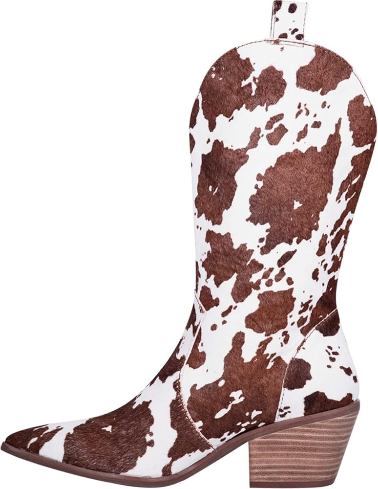 Dingo Womens Live A Cow Pointed Toe Boots Mid Calf Mid Heel 2-3" - Black,White | Amazon (US)