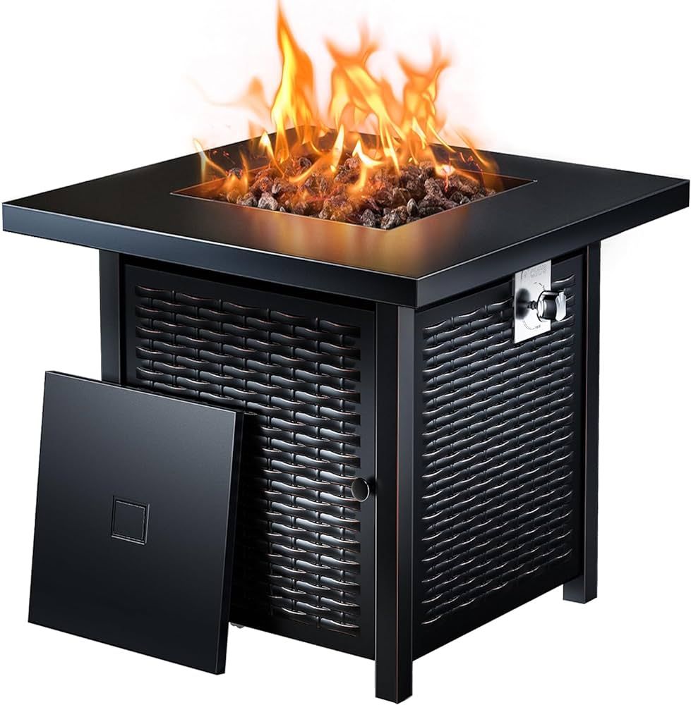 Propane Fire Pits 28 Inch Outdoor Gas Fire Pit, 50,000 BTU Steel Fire Table with Lid and Lava Roc... | Amazon (US)