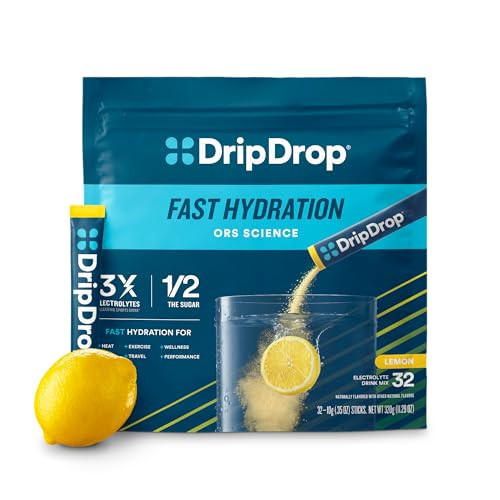 DripDrop Hydration Packets - Lemon - Single Serve Electrolytes Powder Drink Mix - Non-GMO, Gluten Free, Vegan - 32 Sticks | Amazon (US)