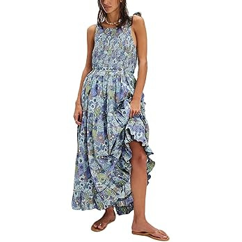 Amiblvowa Women Floral Maxi Dress Sexy Sleeveless Backless A-Line Long Flowy Dress Back Cut Out S... | Amazon (US)