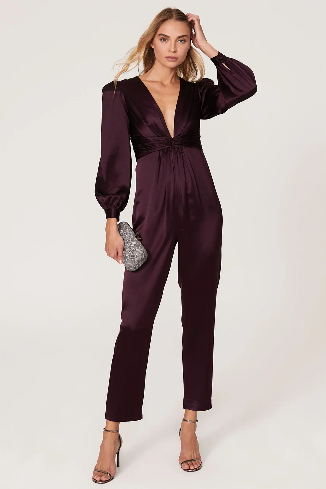 Plum V-neck Jumpsuit | Rent the Runway
