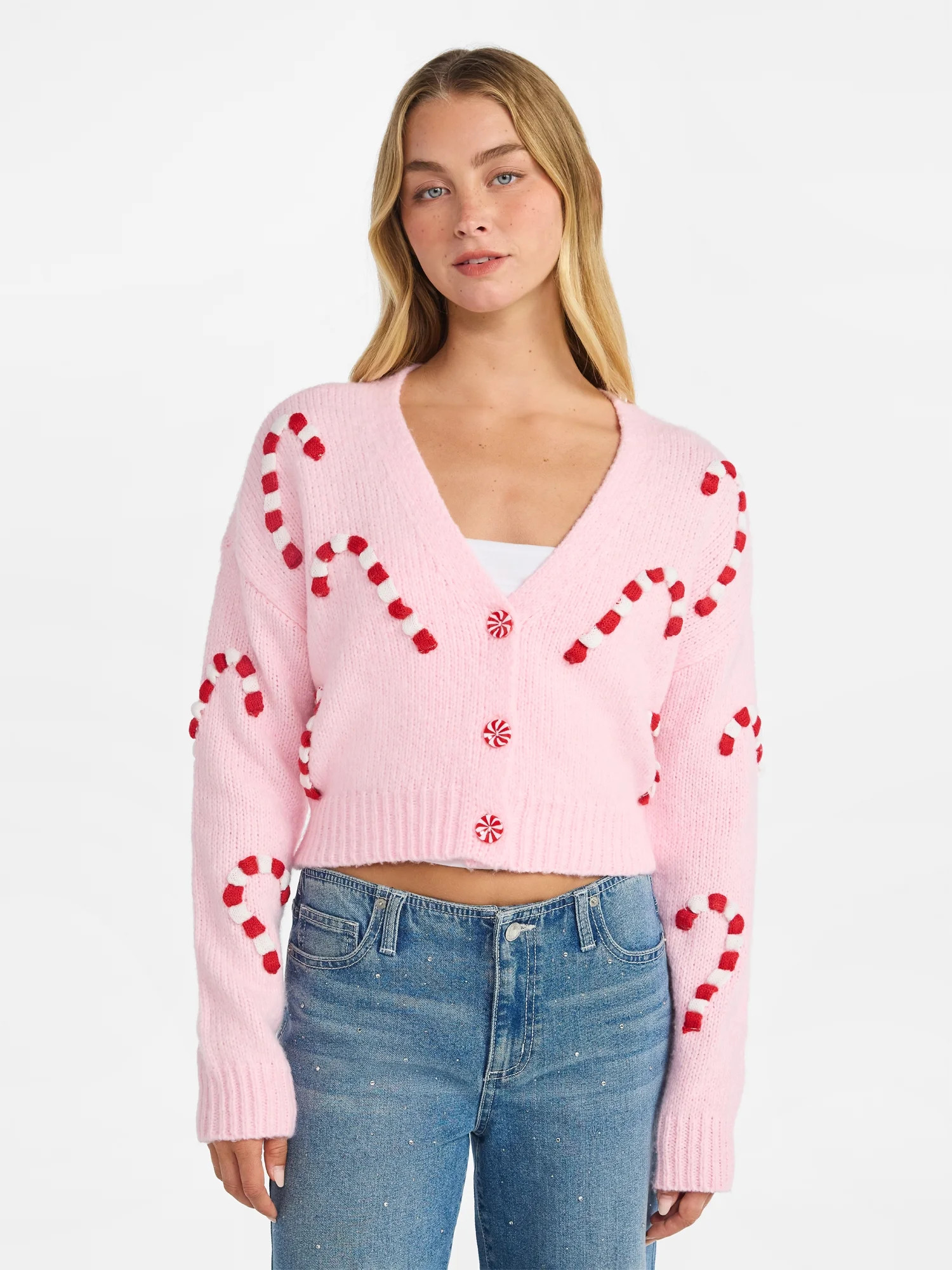 No Boundaries Embroidered Christmas Cardigan, Women's &amp; Women's Plus | Walmart (US)