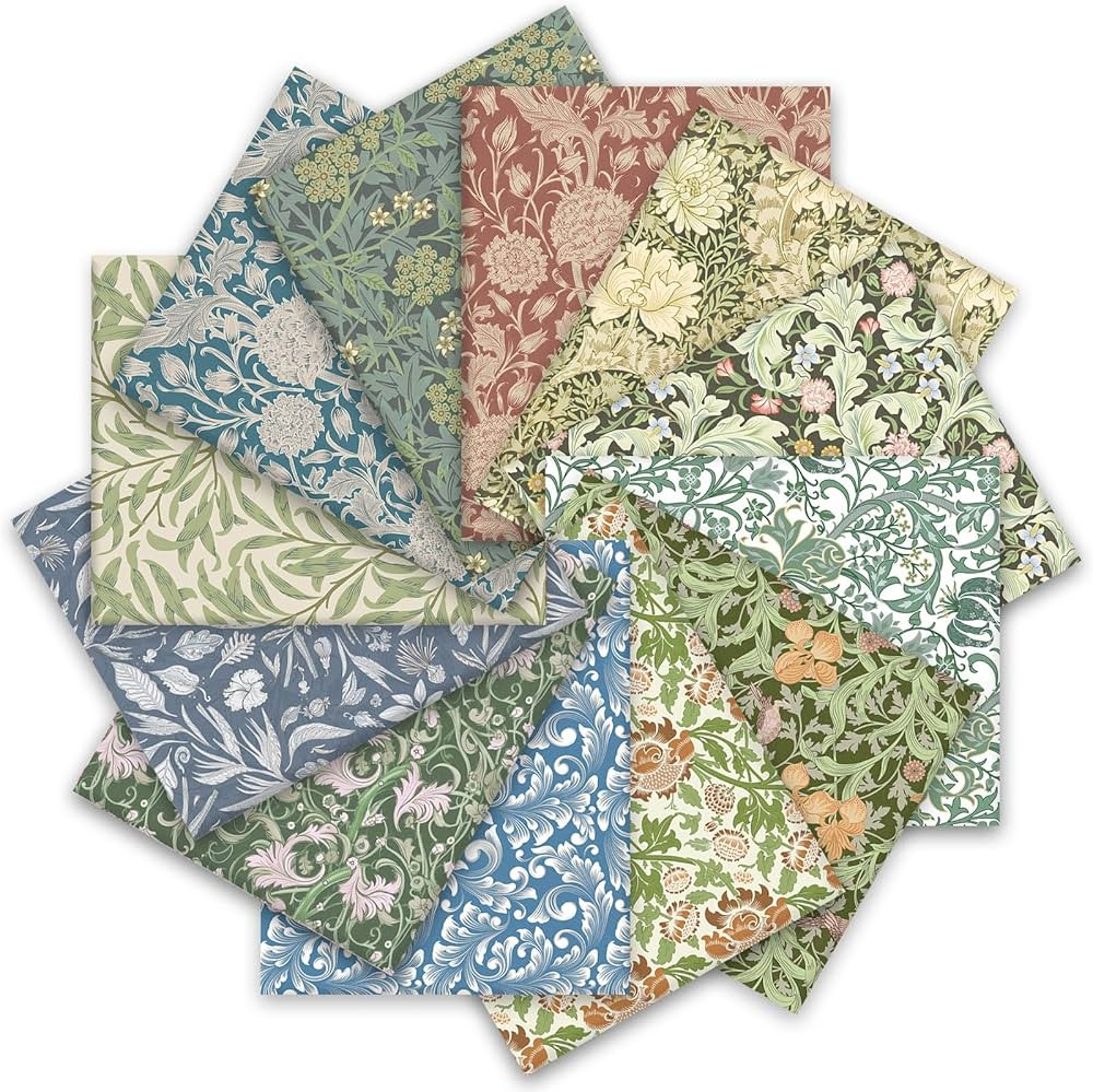 12Pcs Retro Floral Cotton Fabric Bundles 18 x 22 Inch William Morris Floral Fat Quarters Flower S... | Amazon (US)
