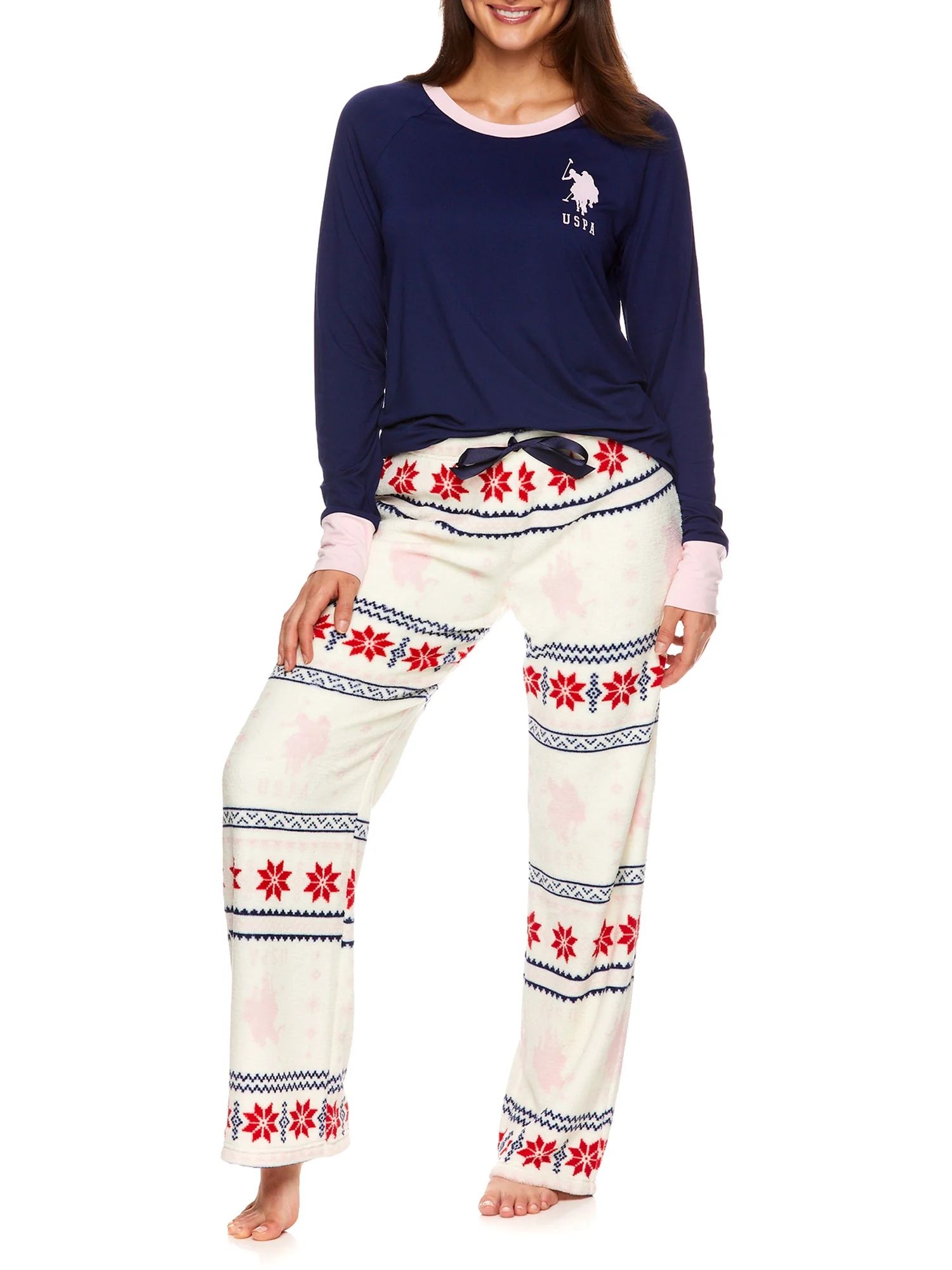 U.S. Polo Assn. Women's & Women's Plus 2pc Long Sleeve and Lounge Pajama Pant Sleep Set | Walmart (US)