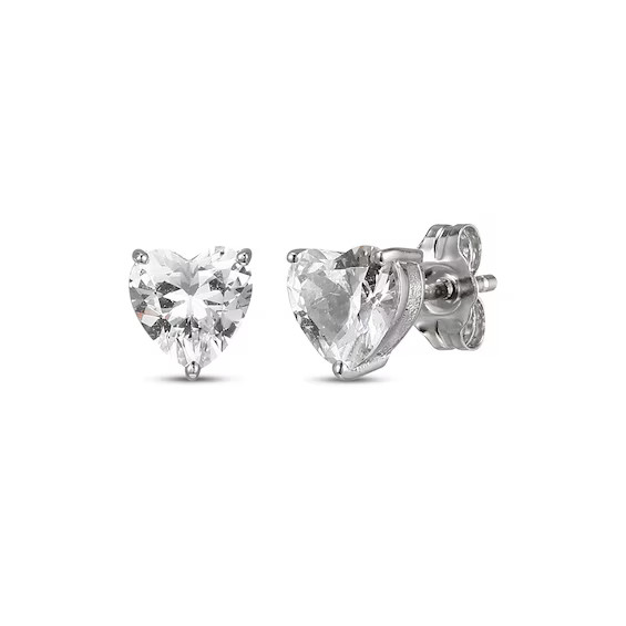 Heart-Shaped White Lab-Created Sapphire Solitaire Stud Earrings Sterling Silver | Kay Jewelers