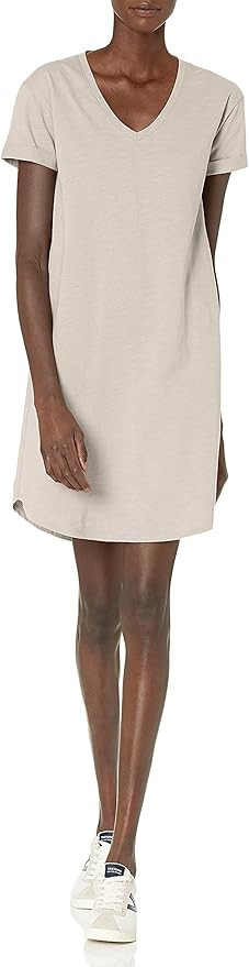 Daily Ritual Women's Lived-in Cotton Relaxed-Fit Roll-Sleeve V-Neck T-Shirt Dress | Amazon (US)