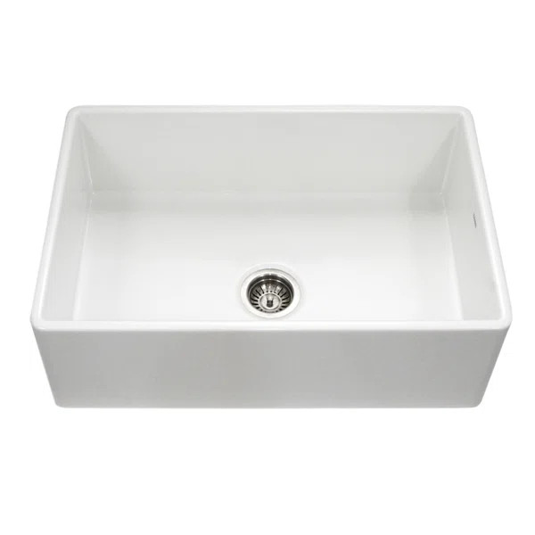 Houzer 33 inFireclay Apron Front Farmhouse Kitchen Sink w/ Strainer, Grid - PTG-4300 WH-C | Wayfair North America