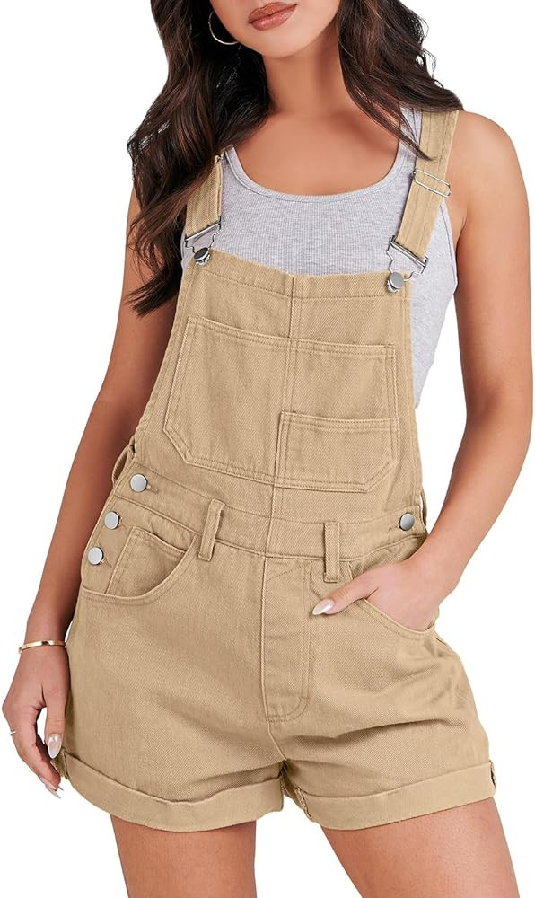 ANRABESS Women's Denim Shortalls Loose Fit Sleeveless Adjustable Straps Shorts Bib Overalls Jean ... | Amazon (US)