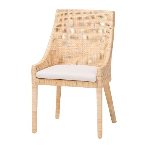 Bali & pari Beata Natural Rattan Dining Chair - Handcrafted Wingback Accent Chair with Woven Detailing and Removable Cushion, Coastal Boho Seating for Kitchen or Dining Room | Amazon (US)