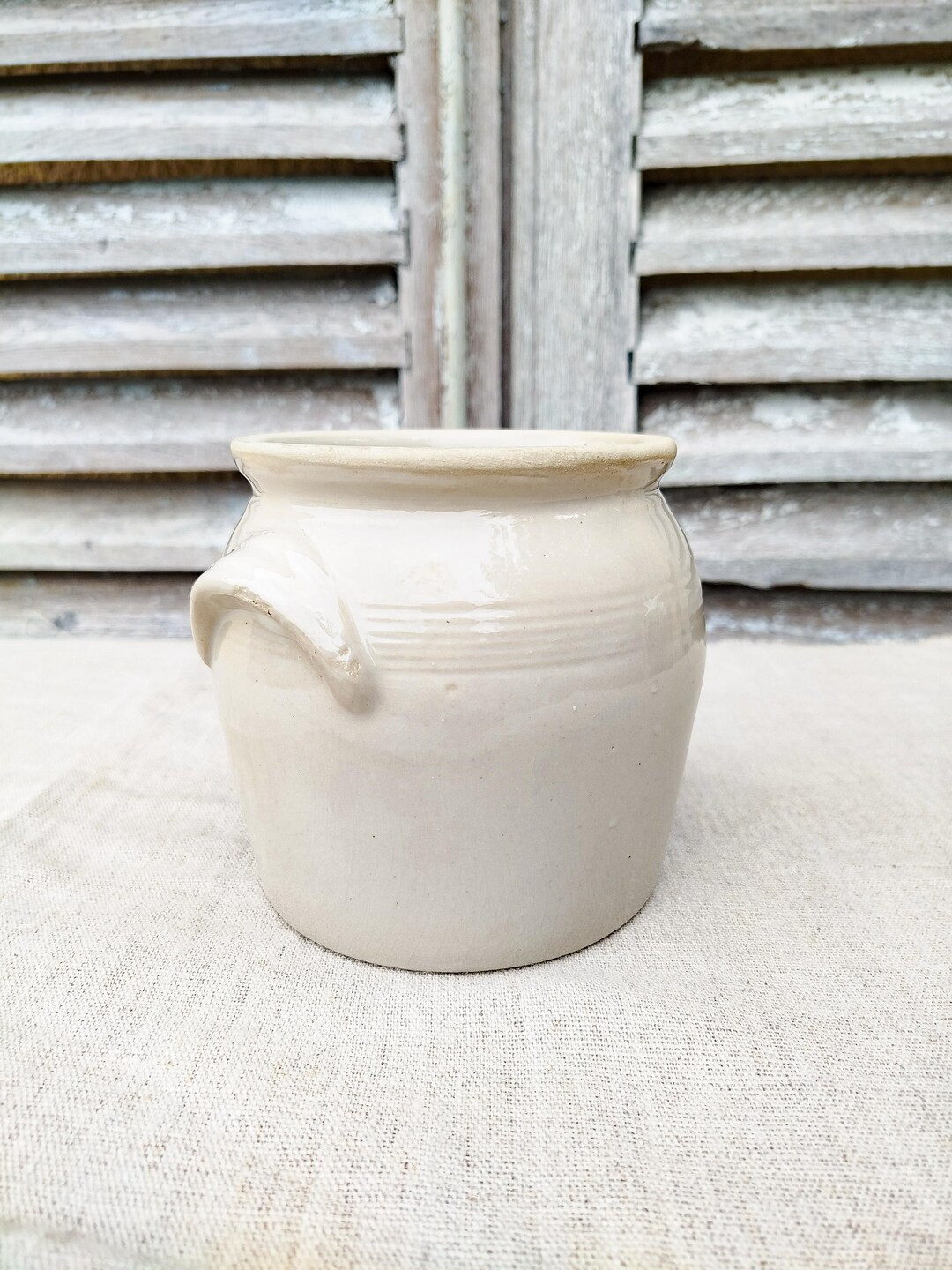 Small Ceramic Stoneware Pot, Creamy White, Vintage French Confit Pot, French Country House Decor.... | Etsy (US)