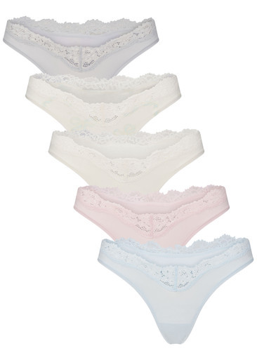 Lace-trim stretch-jersey dipped thong - set of 5 | Harvey Nichols