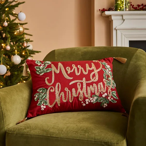 Merry Christmas Embroidered Cushion | Dunelm (migrated)