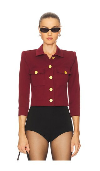 L'AGENCE Kumi Cropped Fitted Jacket in Burgundy. - size 10 | Revolve Clothing (Global)