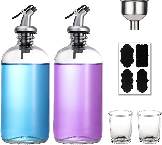16-Ounce Glass Mouthwash Dispenser - Clear Glass Bottle with Pour Spout, Shot Glass, Funnel and L... | Amazon (US)