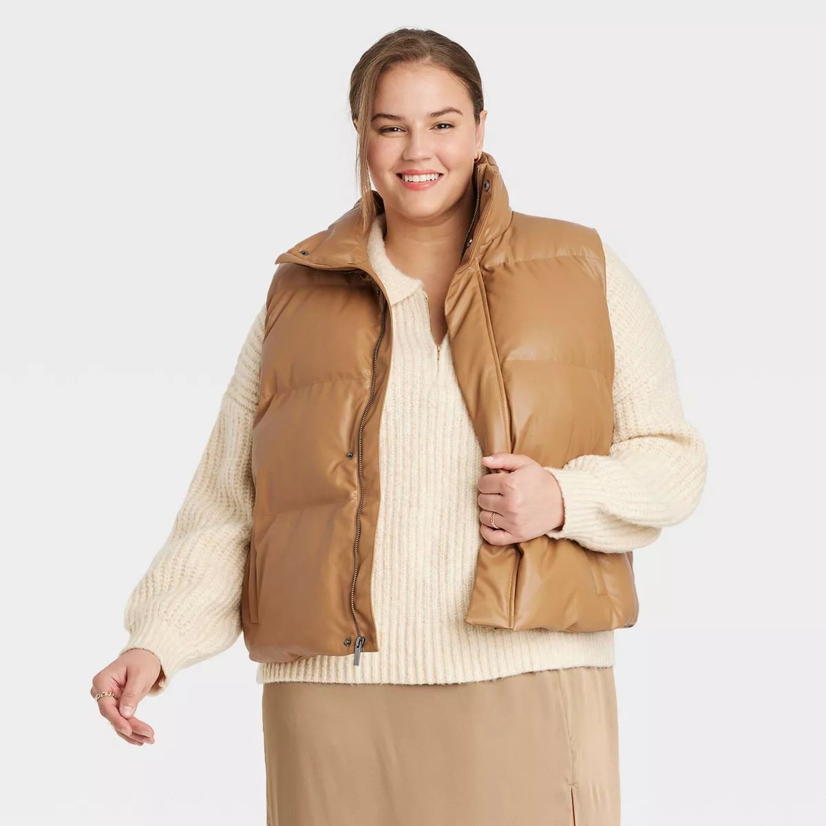 Women's Faux Leather Puffer Vest - A New Day™ | Target