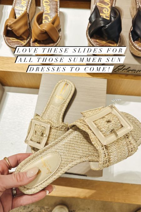 Raffia flat slide sandals 
Summer shoes 
Spring shoes 
Spring sandals 

#LTKSeasonal #LTKFind #LTKshoecrush