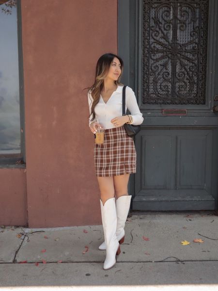 plaid mini skirt + white cowgirl boots | fall outfit 

#LTKSeasonal