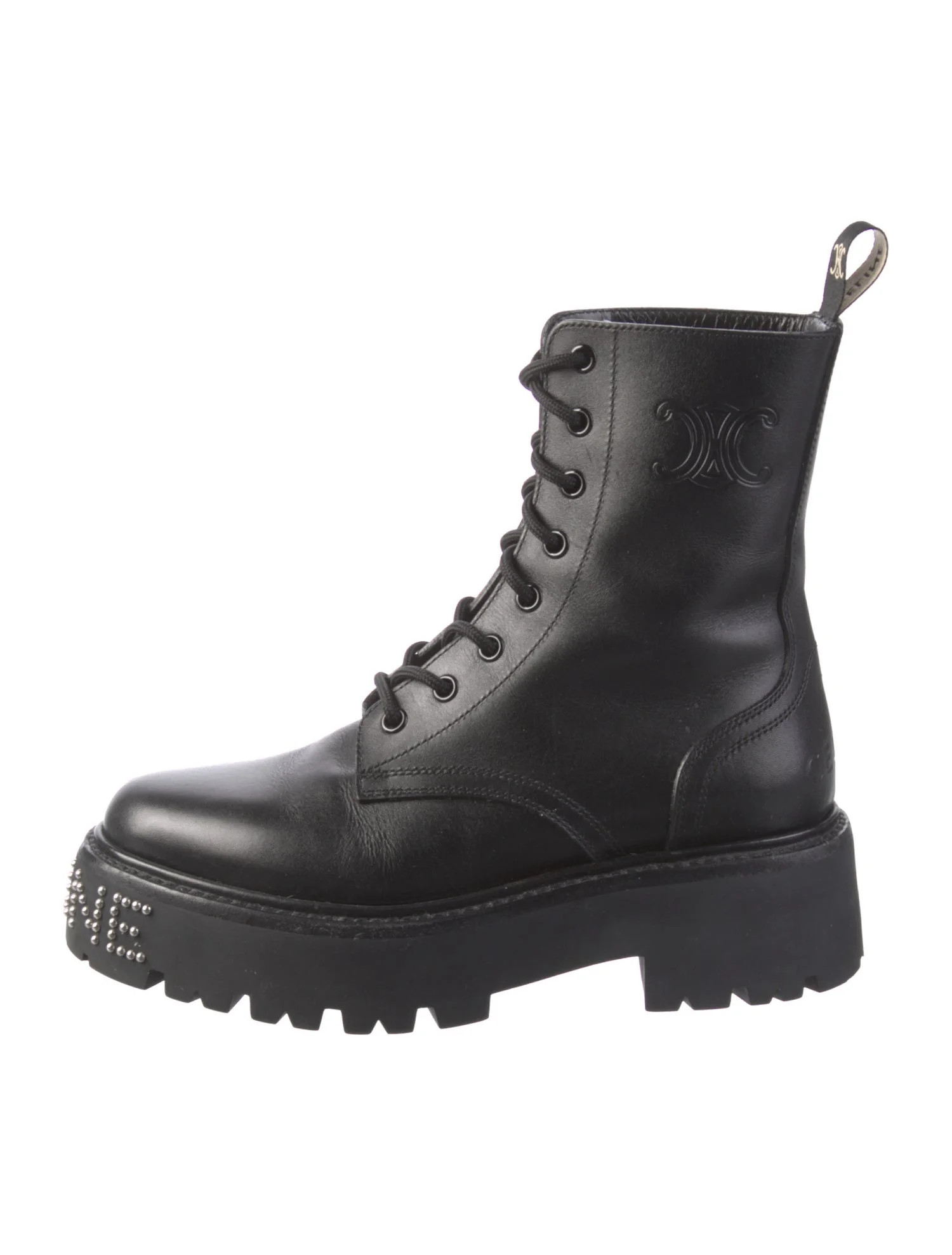 Leather Studded Accents Combat Boots | The RealReal