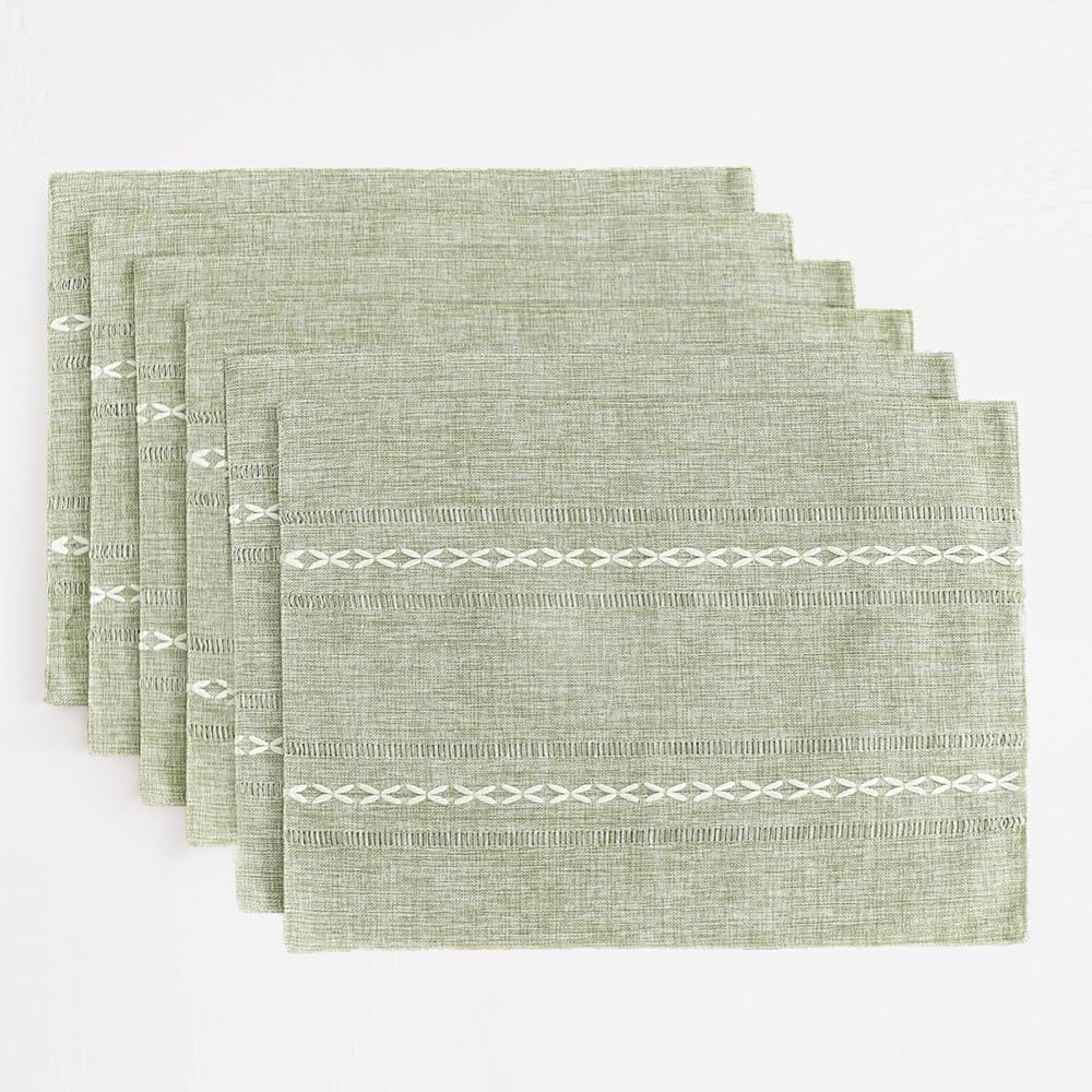 Wracra Cotton Linen Placemats, 12 x 18 Inch Set of 6 Placemats Rustic Hemstitch Place Mats for Ki... | Amazon (US)