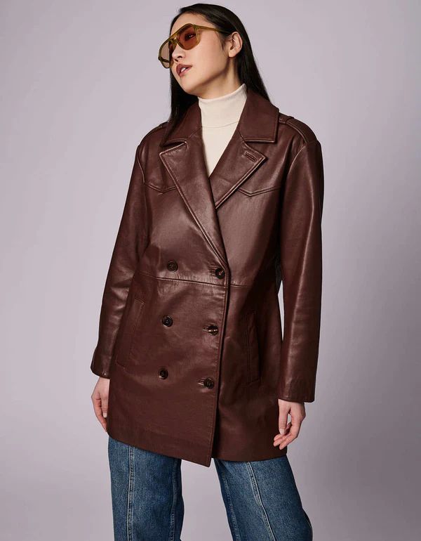 Retro Genuine Leather Double Breasted Jacket | Bernardo Fashions