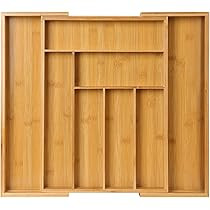Bamboo Expandable Drawer Organizer for Utensils Holder, Adjustable Cutlery Tray, Wood Drawer Divider | Amazon (US)