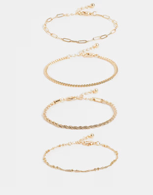 ASOS DESIGN pack of 4 fine chain bracelets in gold tone | ASOS (Global)