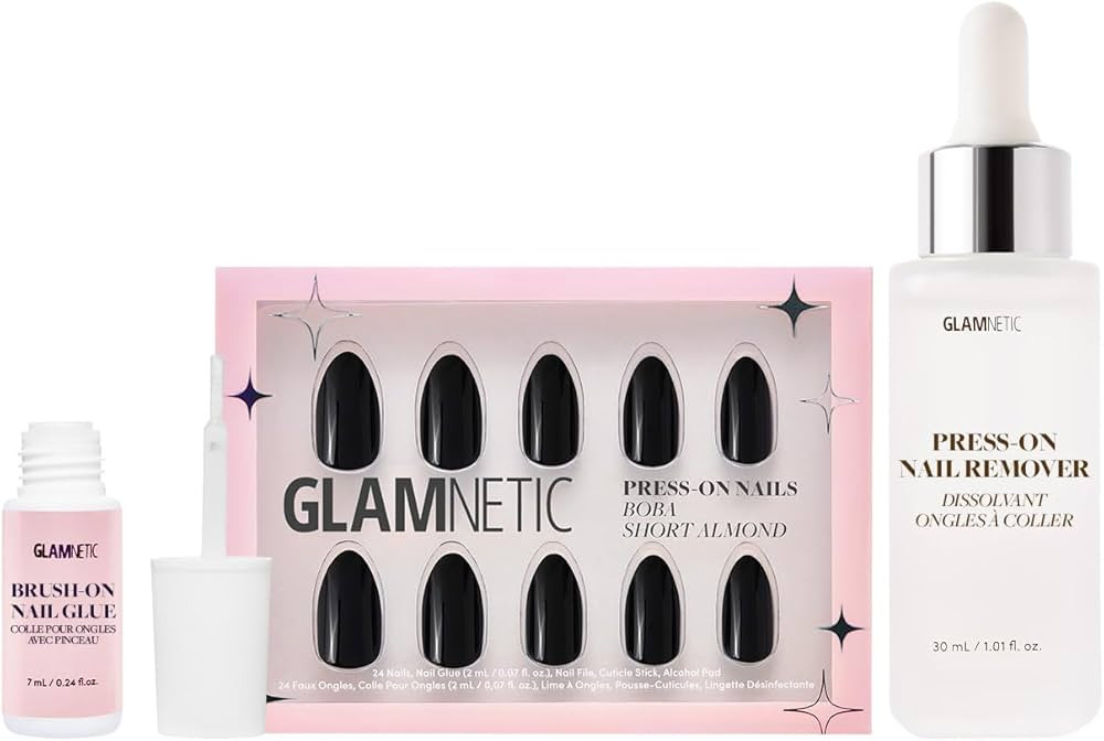 Glamnetic Press On Nails - Boba Opaque Black Nails with Brush On Nail Glue and Press On Nail Glue... | Amazon (US)