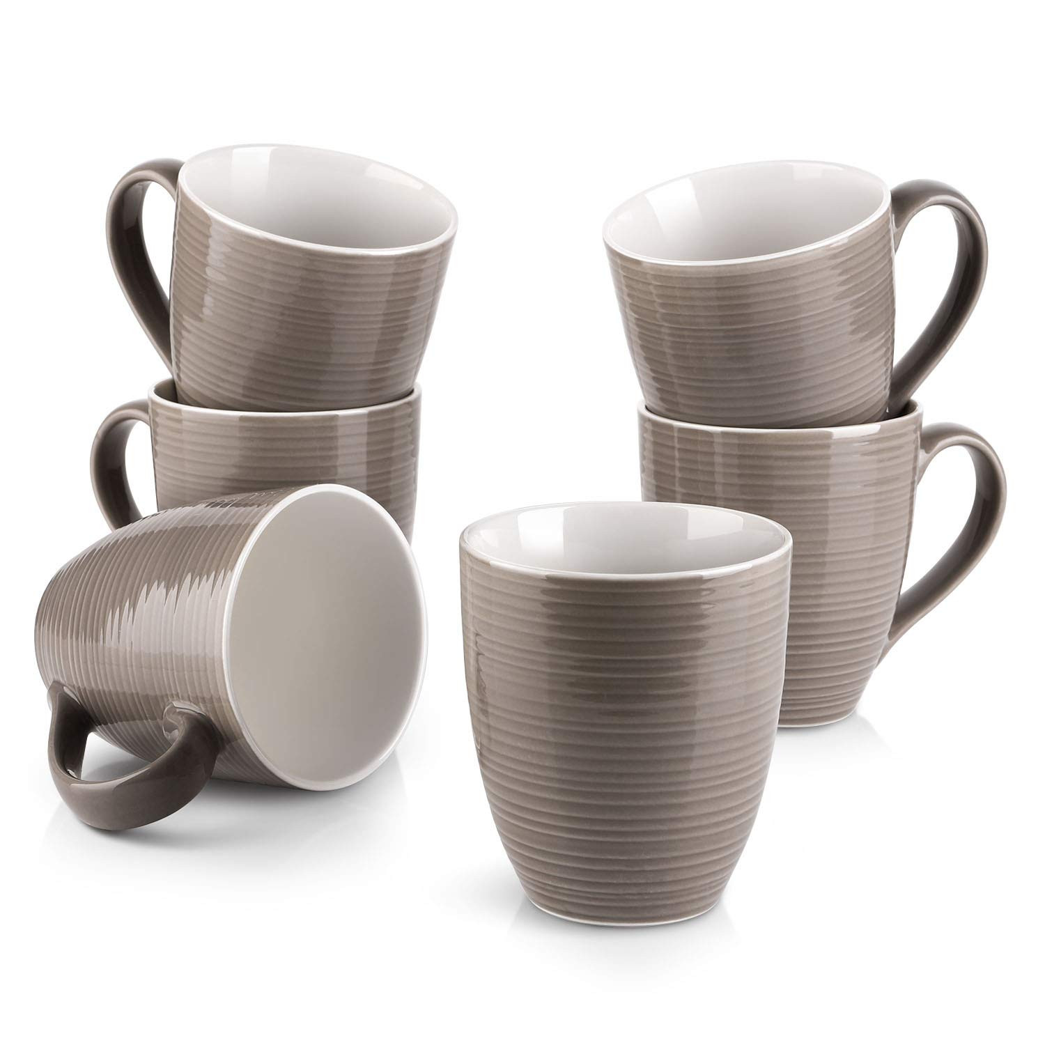 DOWAN Coffee Mugs, 17 Oz Coffee Mug Set of 6, Corrugated Tea Mugs (Brown) | Amazon (US)