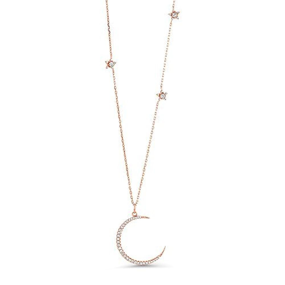 Gem Stone King 925 Sterling Silver Half Moon and Stars Pendant Necklace For Women with CZ Charm a... | Amazon (US)