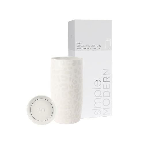 Simple Modern Travel Coffee Mug Tumbler with 360° Lid | Ceramic-Lined Insulated Stainless Steel Cold Brew Iced Coffee Cup Thermos | Gifts for Women Her Him | Voyager Signature | 16oz | Cream Leopard | Amazon (US)