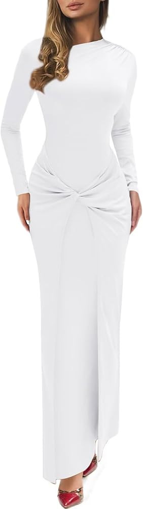 Mojessy Women Bodycon Maxi Dress Sexy Mock Neck Ruched Long Sleeve Long Dress Cocktail Party Dres... | Amazon (US)