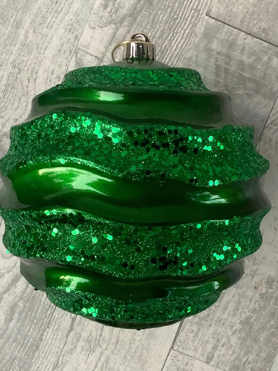 Green Ornament, Wave, Glitter Accents, Candy Glitter Wave Ball, Ball Ornament, 8” Diameter | Etsy (US)