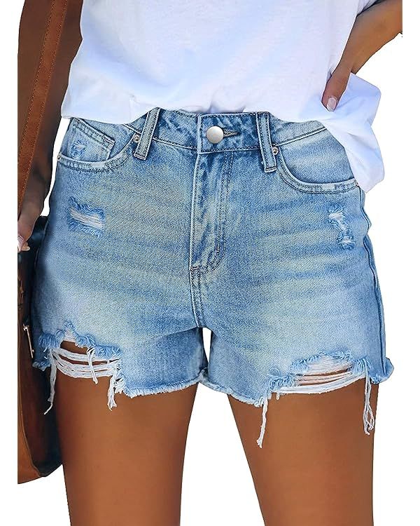 CHICZONE High Waisted Jean Shorts for Women Denim Ripped Stretchy Casual Summer Cutoff Shorts | Amazon (US)