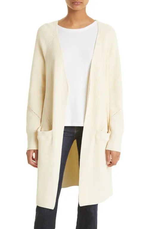 rag & bone Amy Ribbed Open Front Cotton Blend Long Cardigan in Ivory at Nordstrom, Size X-Small | Nordstrom