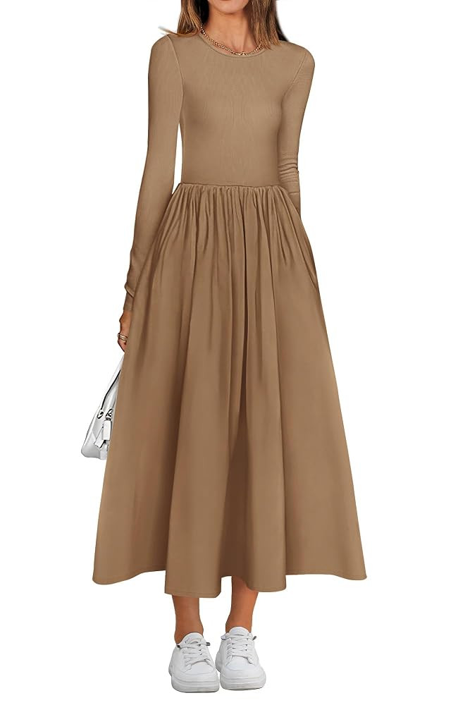 BTFBM Casual Long Sleeve Dresses Spring Dresses 2025 Wedding Guest Dress Midi Dress Flowy Bohemia... | Amazon (US)